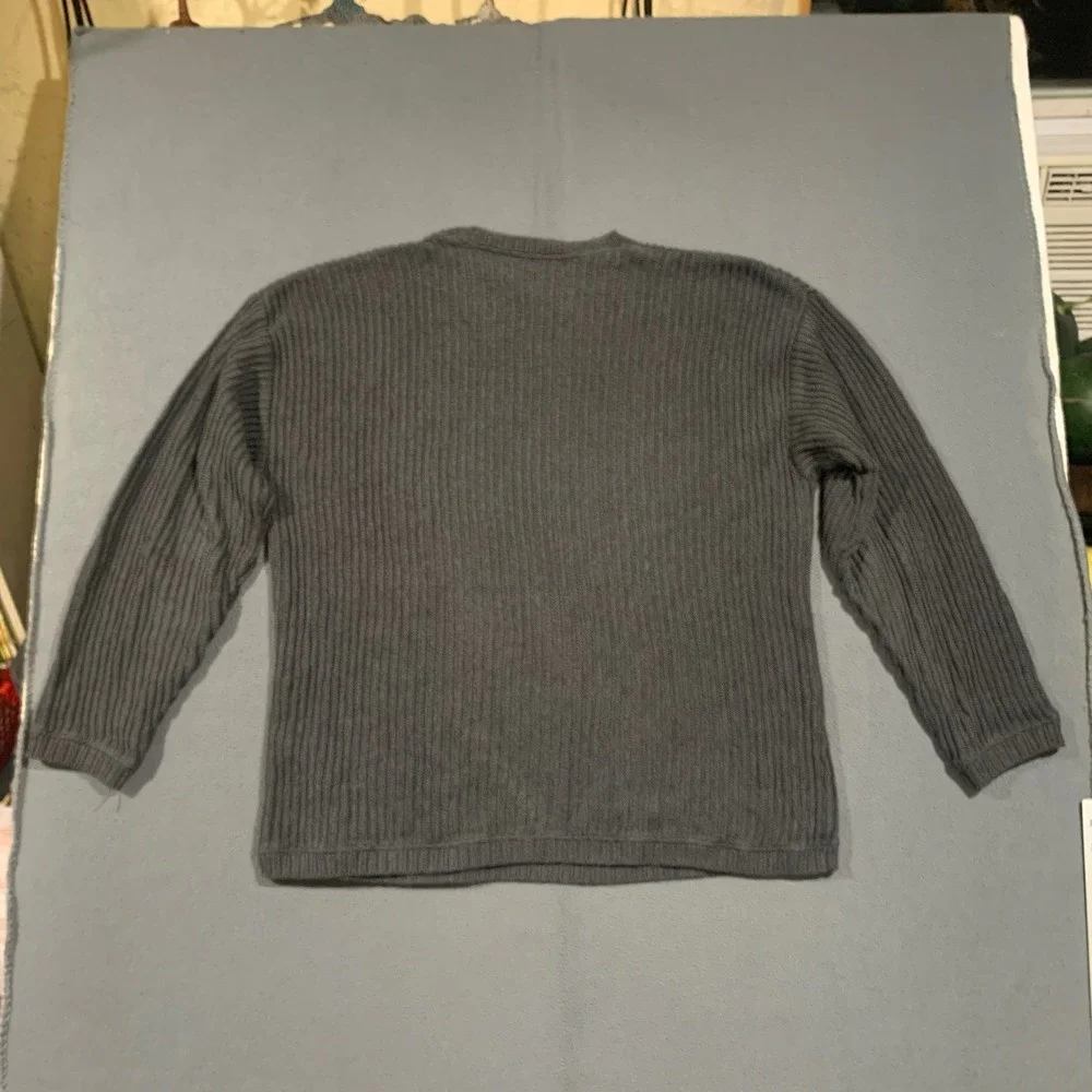 IZOD Sweater Mens XL Charcoal Gray Ribbed Knit 100% Cotton Crew Neck Pullover